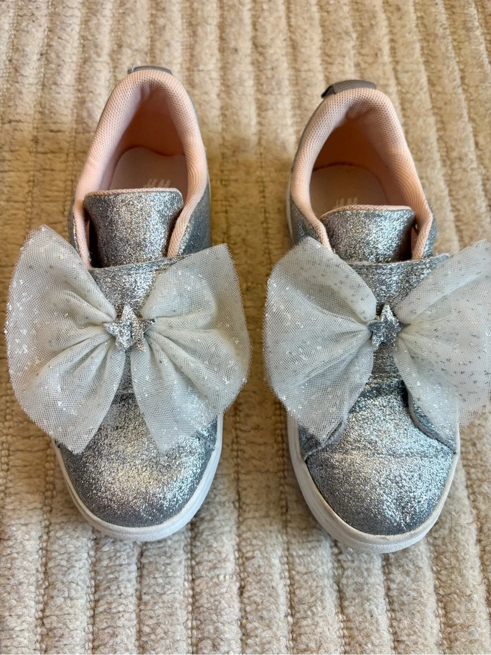 H&M Silver Glitter Kids Slip-On Sneakers with Tulle Bow